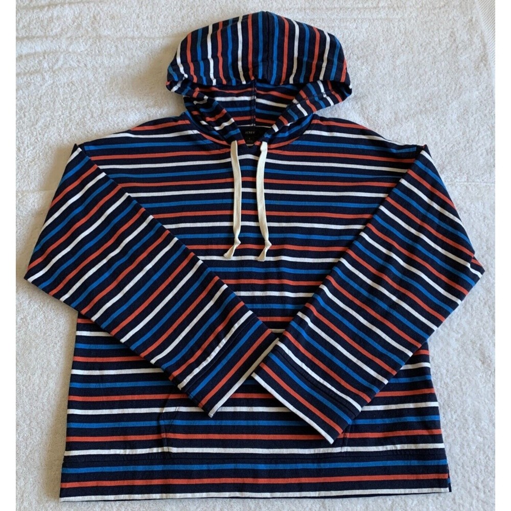 J. Crew Ladies Striped Hoodie Sweatshirt Size L 100% Cotton AS048